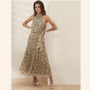 Banana Republic Ruffle Neck Abstract Print Maxi Dress Sz XL NWT